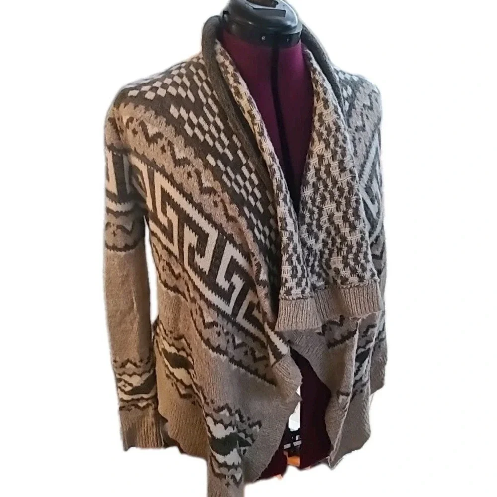 Vtg Abercrombie Fitch Artsy Tribal Knit Open Cardigan Jacket XS/S Boho Lagenlook - Picture 2 of 16